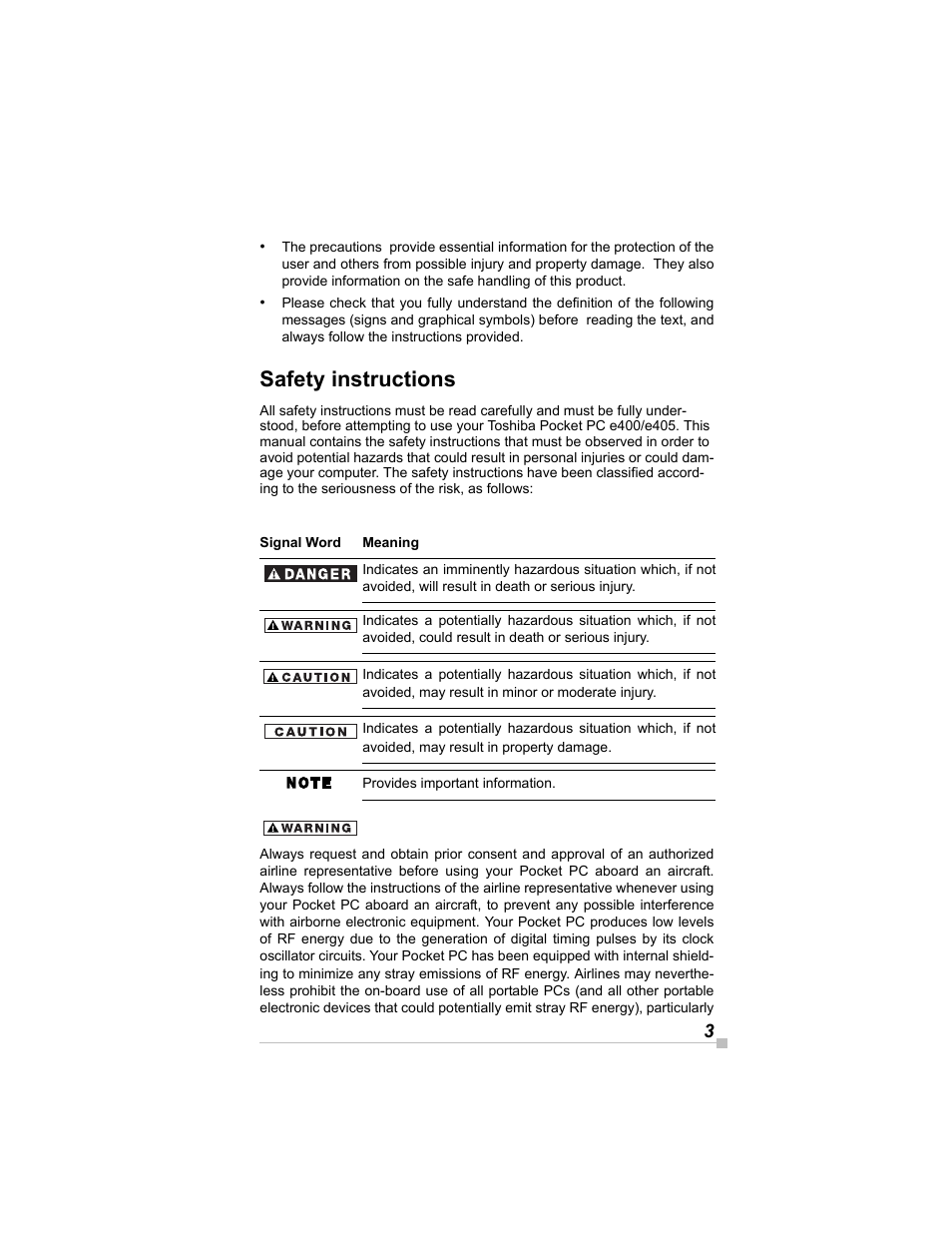 Safety instructions | Toshiba e405 User Manual | Page 3 / 118