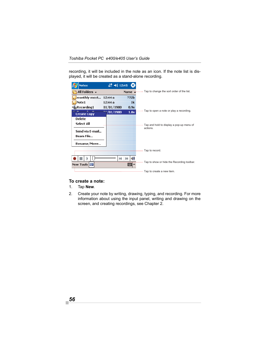 To create a note | Toshiba e405 User Manual | Page 56 / 118