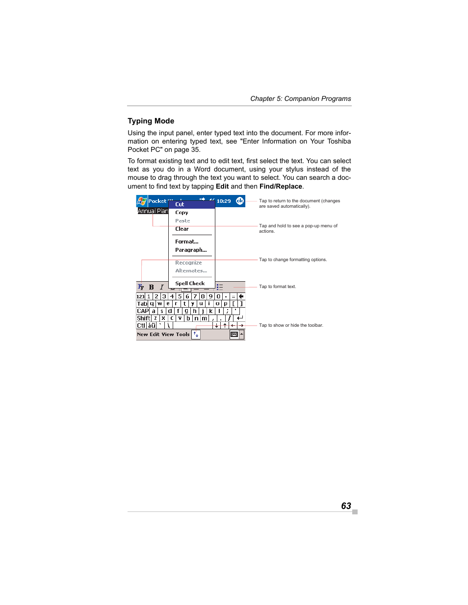 Typing mode | Toshiba e405 User Manual | Page 63 / 118