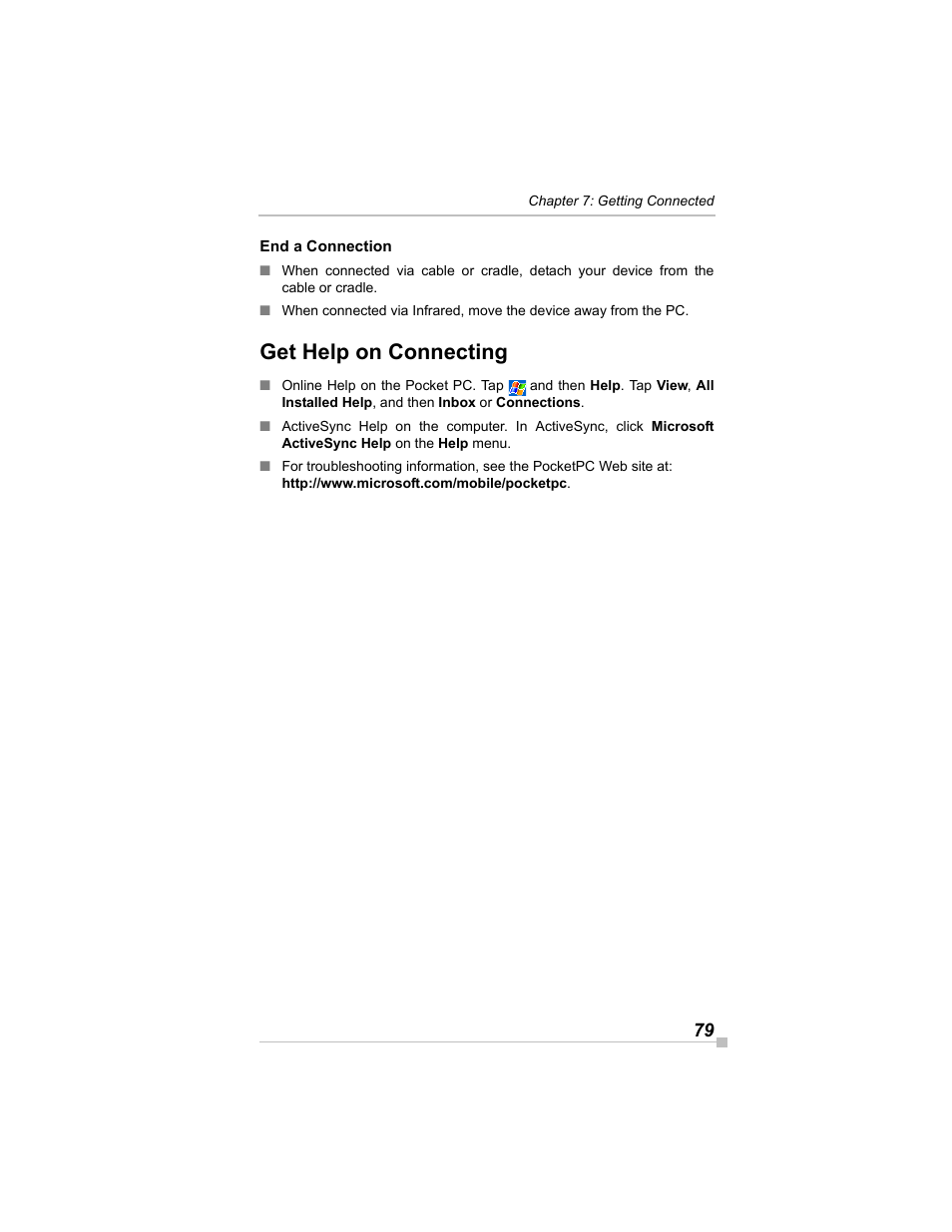 End a connection, Get help on connecting | Toshiba e405 User Manual | Page 79 / 118