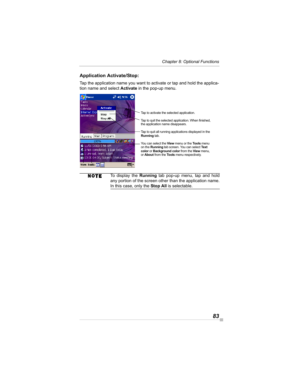 Application activate/stop | Toshiba e405 User Manual | Page 83 / 118