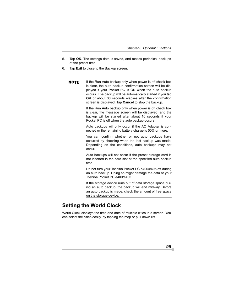 Setting the world clock | Toshiba e405 User Manual | Page 95 / 118