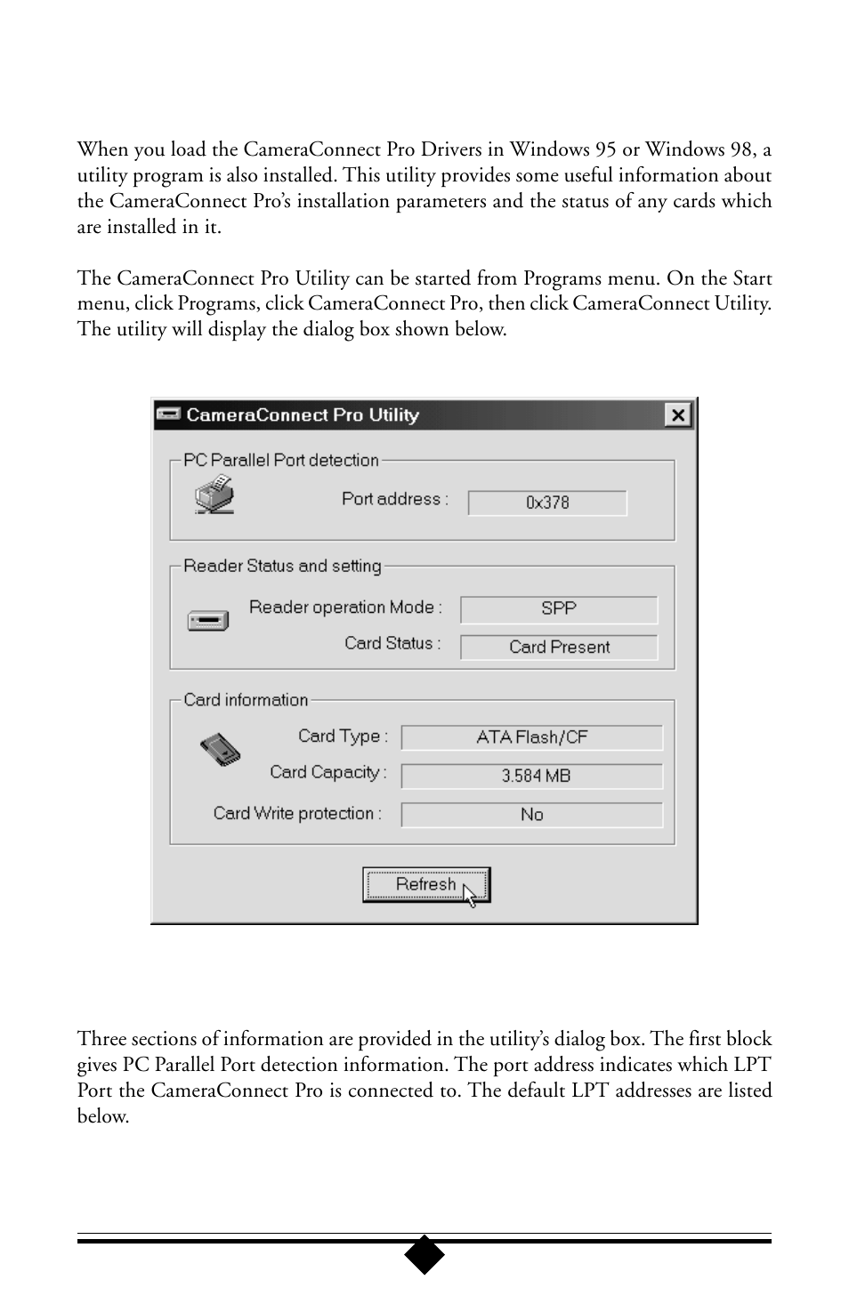 Using the cameraconnect pro utility | Toshiba Parallel Port Flash Card Reader User Manual | Page 20 / 33