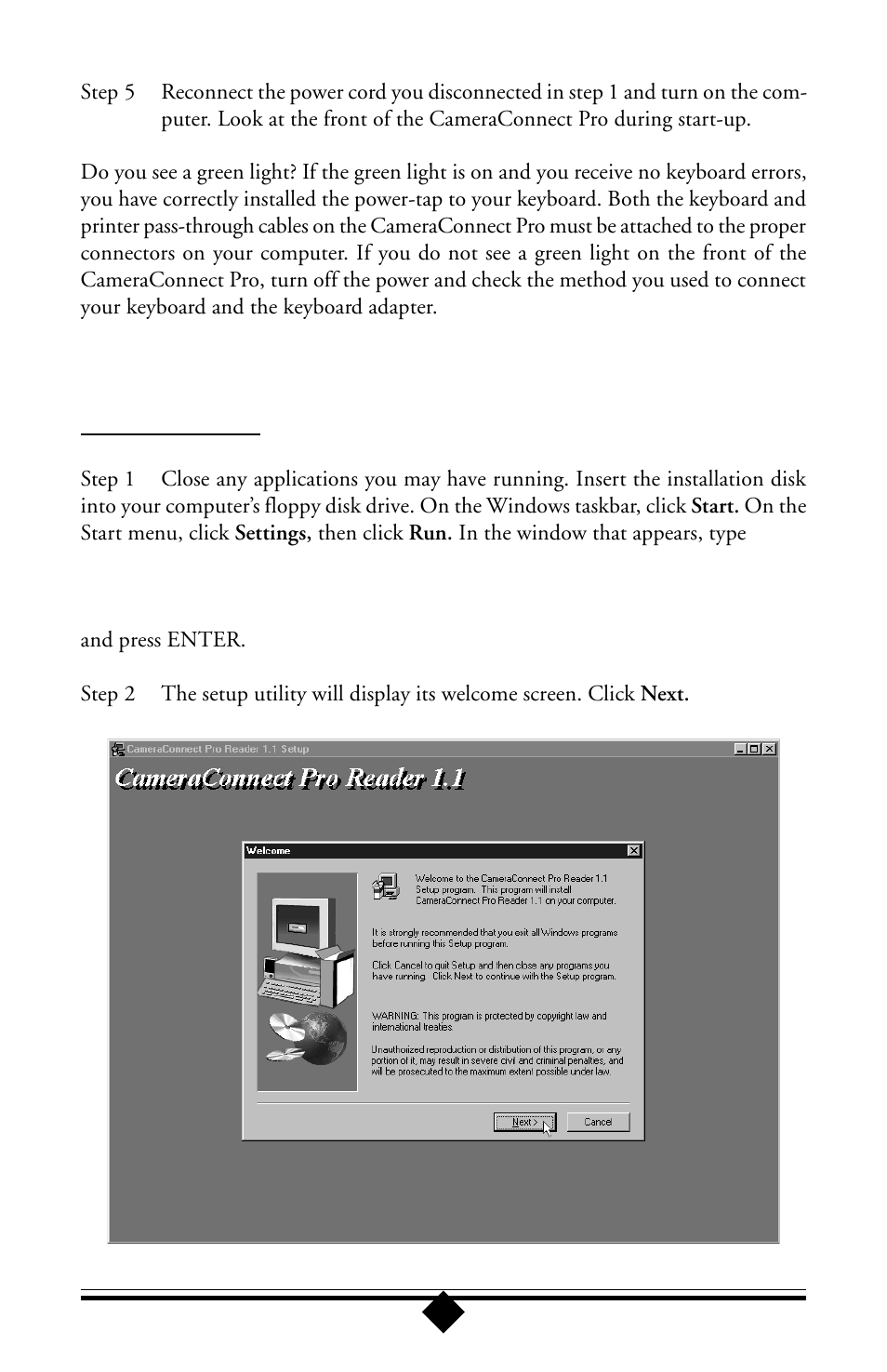 Installing the driver and utility software, Windows 95 or 98 | Toshiba Parallel Port Flash Card Reader User Manual | Page 7 / 33