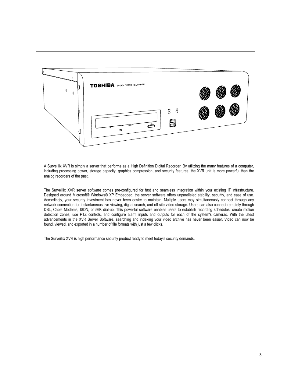 Introduction, Product description | Toshiba XVR4-120-X User Manual | Page 15 / 35
