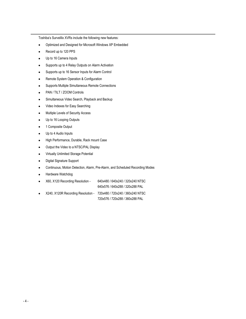 Features | Toshiba XVR4-120-X User Manual | Page 16 / 35
