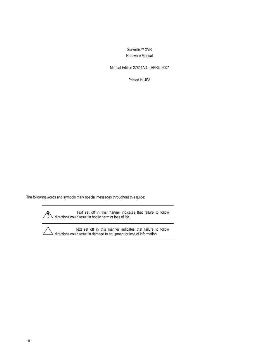 Warning, Caution | Toshiba XVR4-120-X User Manual | Page 2 / 35