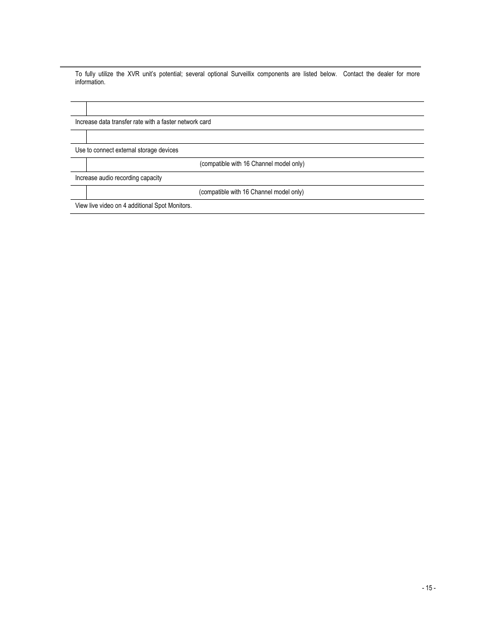 Optional components | Toshiba XVR4-120-X User Manual | Page 27 / 35