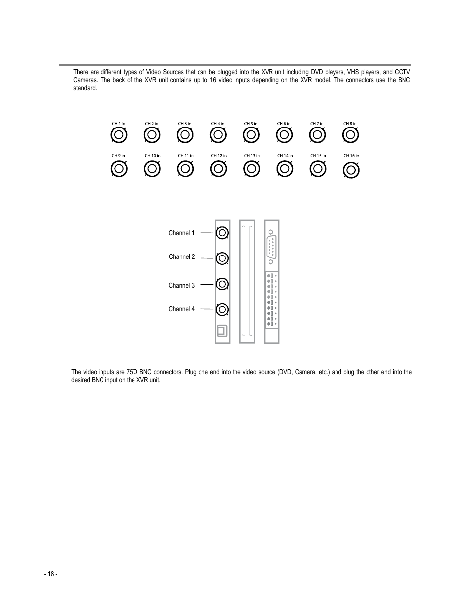 Connecting a video source to the xvr | Toshiba XVR4-120-X User Manual | Page 30 / 35