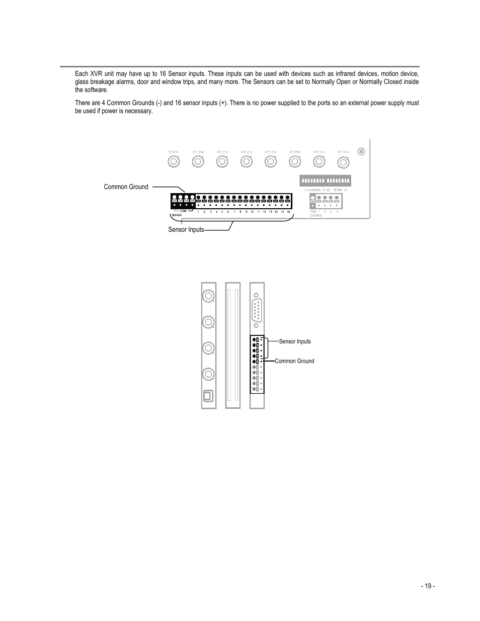 Connecting sensors to the xvr | Toshiba XVR4-120-X User Manual | Page 31 / 35