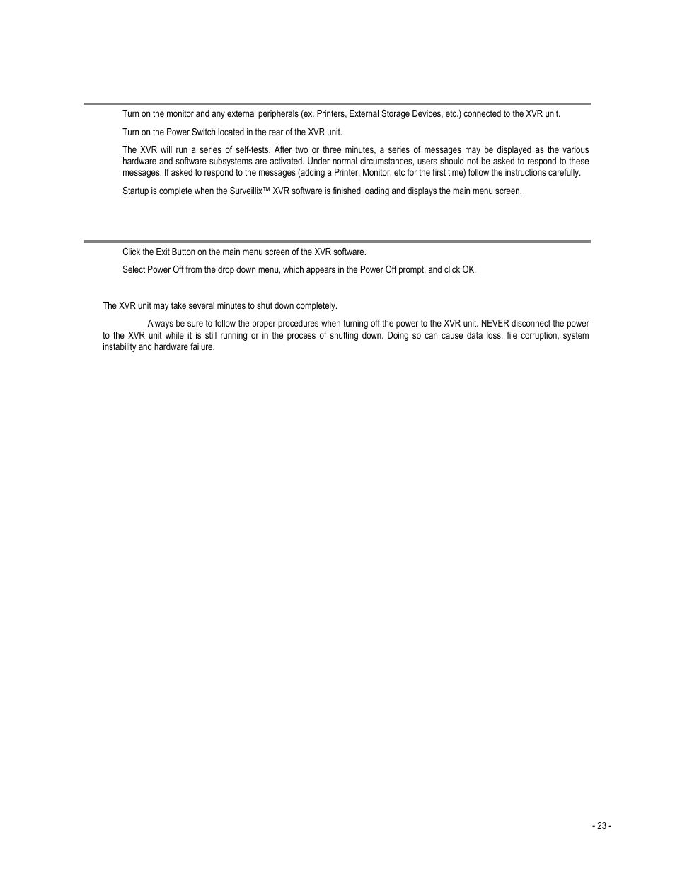 Turning on the xvr, Turning off the xvr | Toshiba XVR4-120-X User Manual | Page 35 / 35
