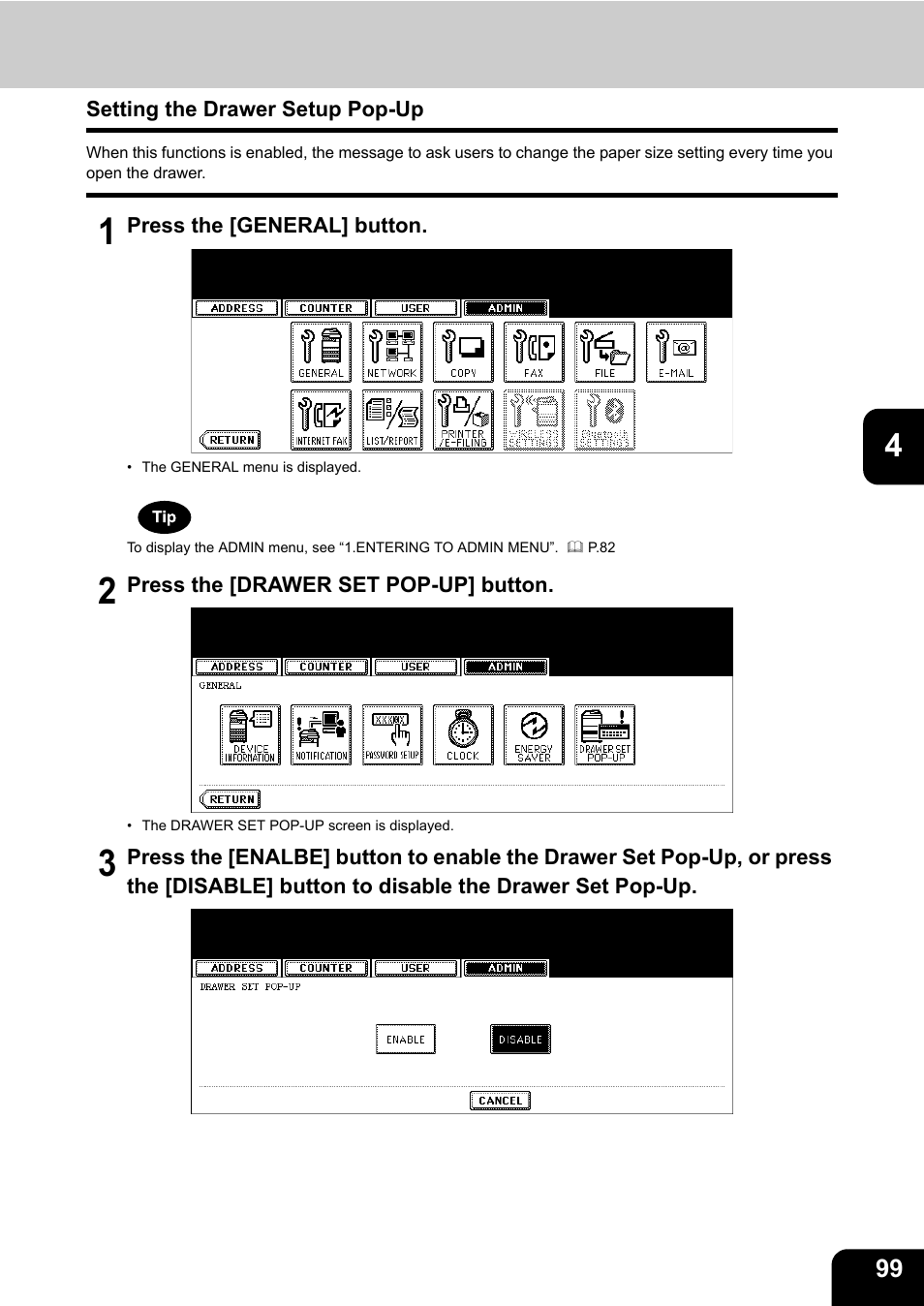 Setting the drawer setup pop-up | Toshiba TEC B 452 User Manual | Page 101 / 184