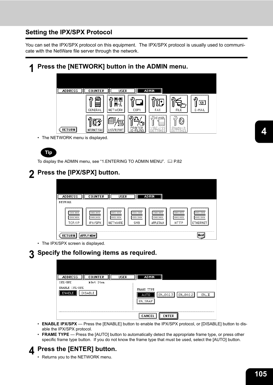 Setting the ipx/spx protocol | Toshiba TEC B 452 User Manual | Page 107 / 184