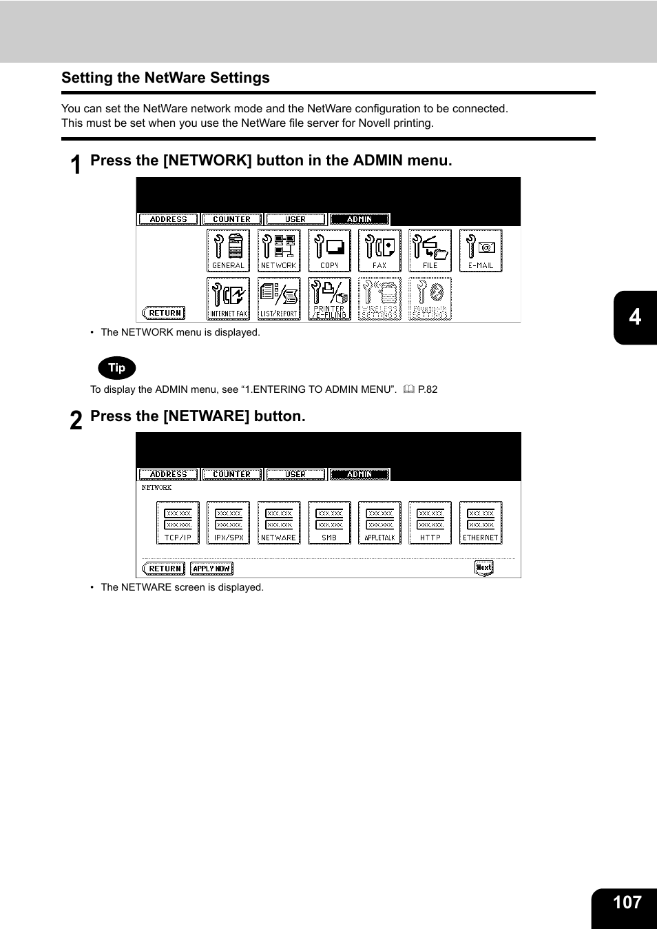 Setting the netware settings | Toshiba TEC B 452 User Manual | Page 109 / 184