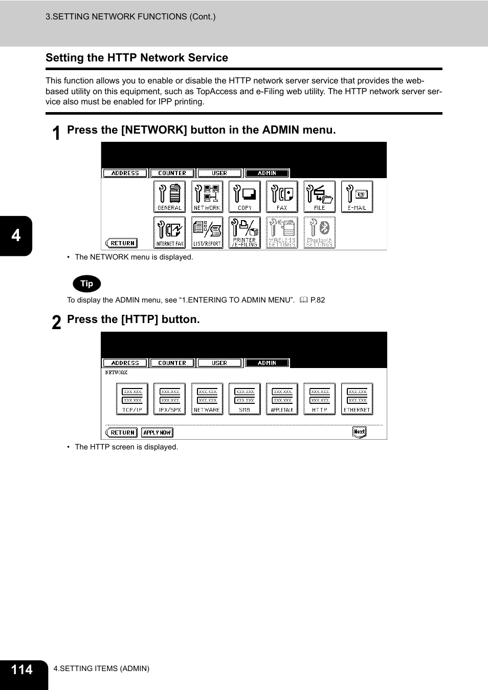 Setting the http network service | Toshiba TEC B 452 User Manual | Page 116 / 184