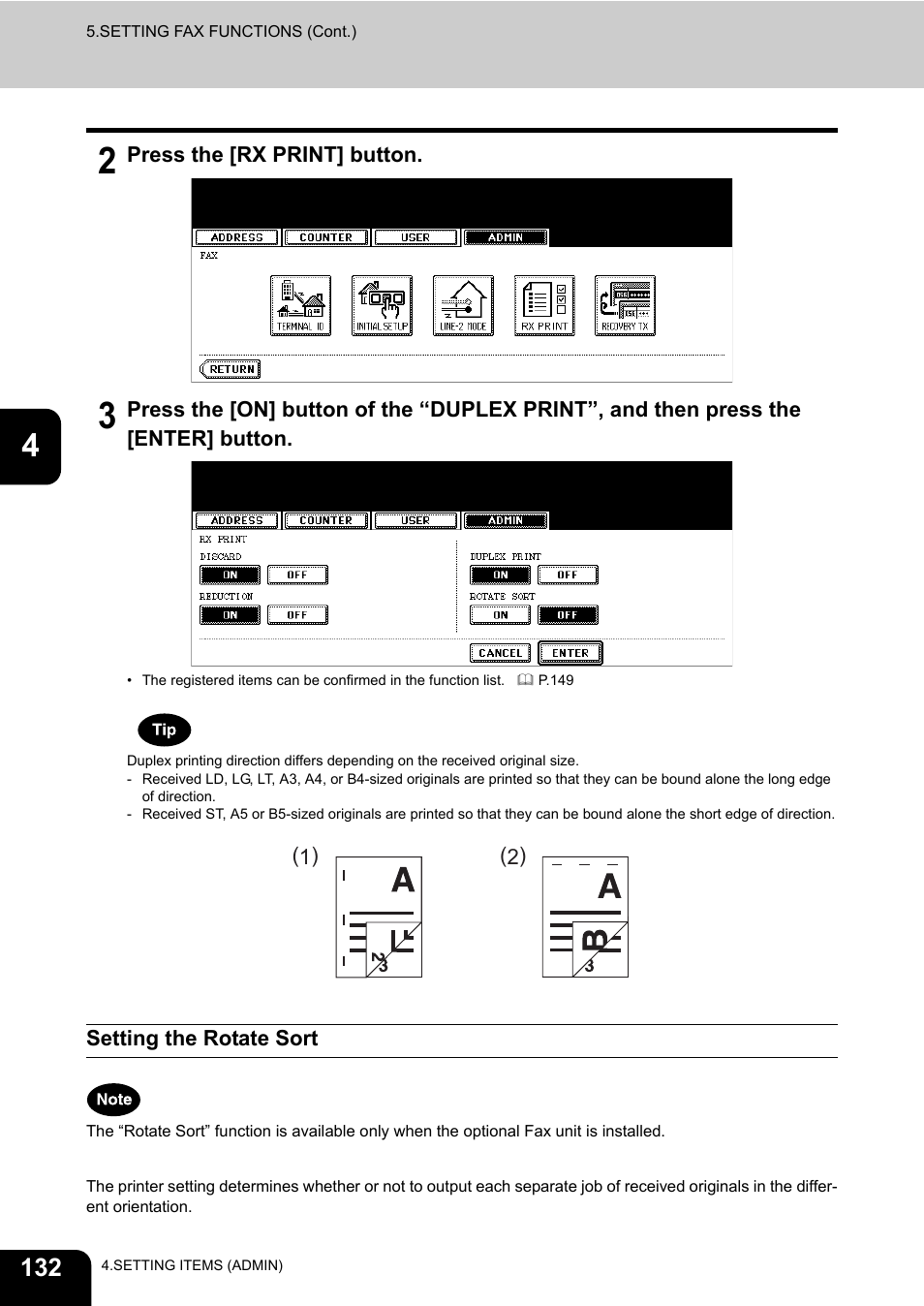 Setting the rotate sort | Toshiba TEC B 452 User Manual | Page 134 / 184