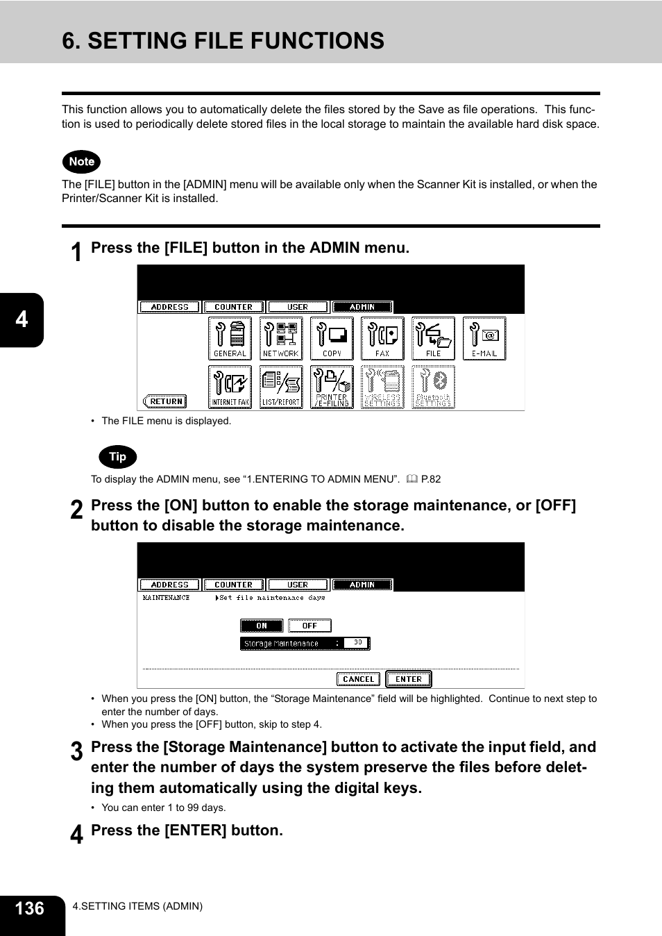 Setting file functions, P.136 “6.setting file functions | Toshiba TEC B 452 User Manual | Page 138 / 184