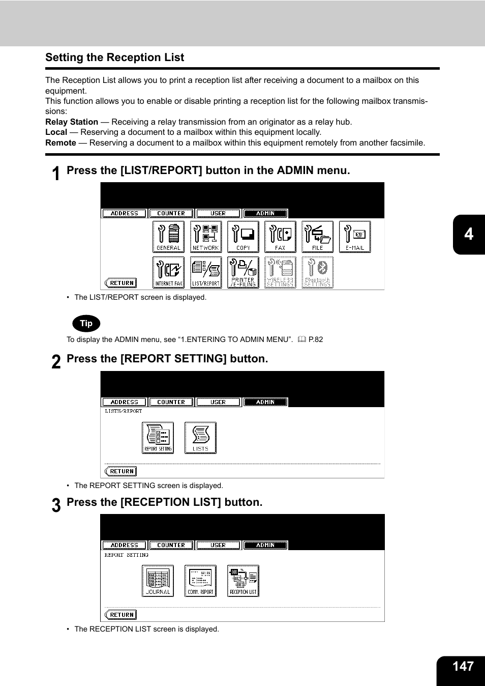 Setting the reception list | Toshiba TEC B 452 User Manual | Page 149 / 184