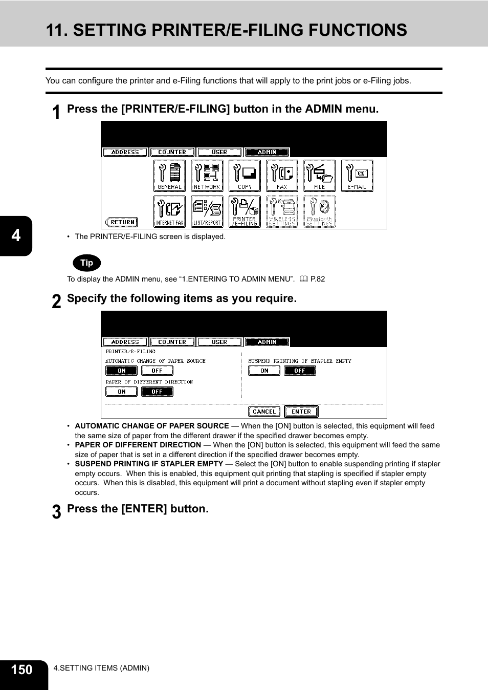 Setting printer/e-filing functions | Toshiba TEC B 452 User Manual | Page 152 / 184