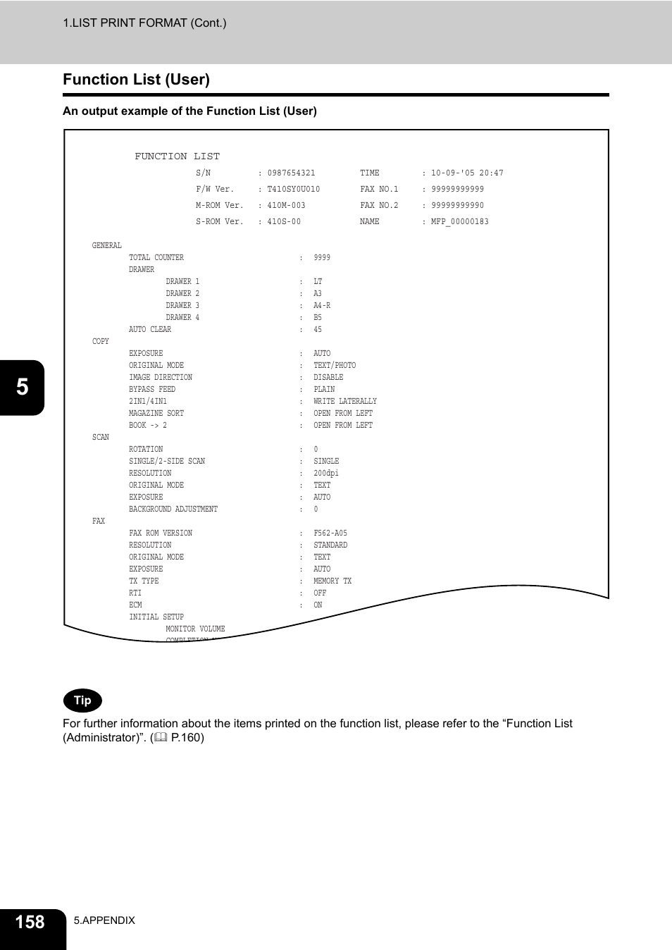 Function list (user) | Toshiba TEC B 452 User Manual | Page 160 / 184