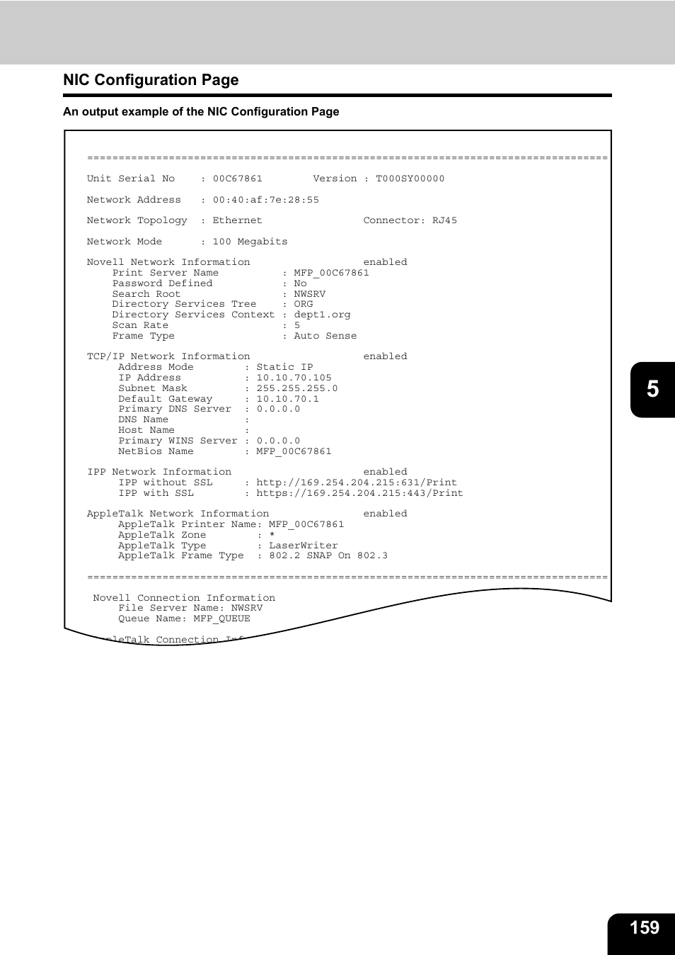 Nic configuration page | Toshiba TEC B 452 User Manual | Page 161 / 184