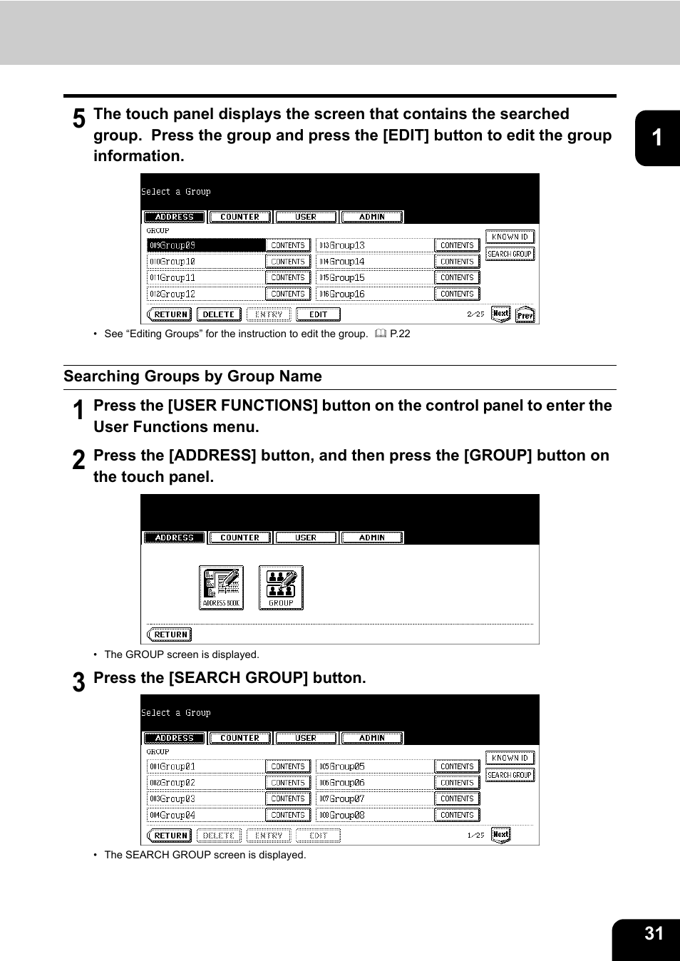 Searching groups by group name | Toshiba TEC B 452 User Manual | Page 33 / 184