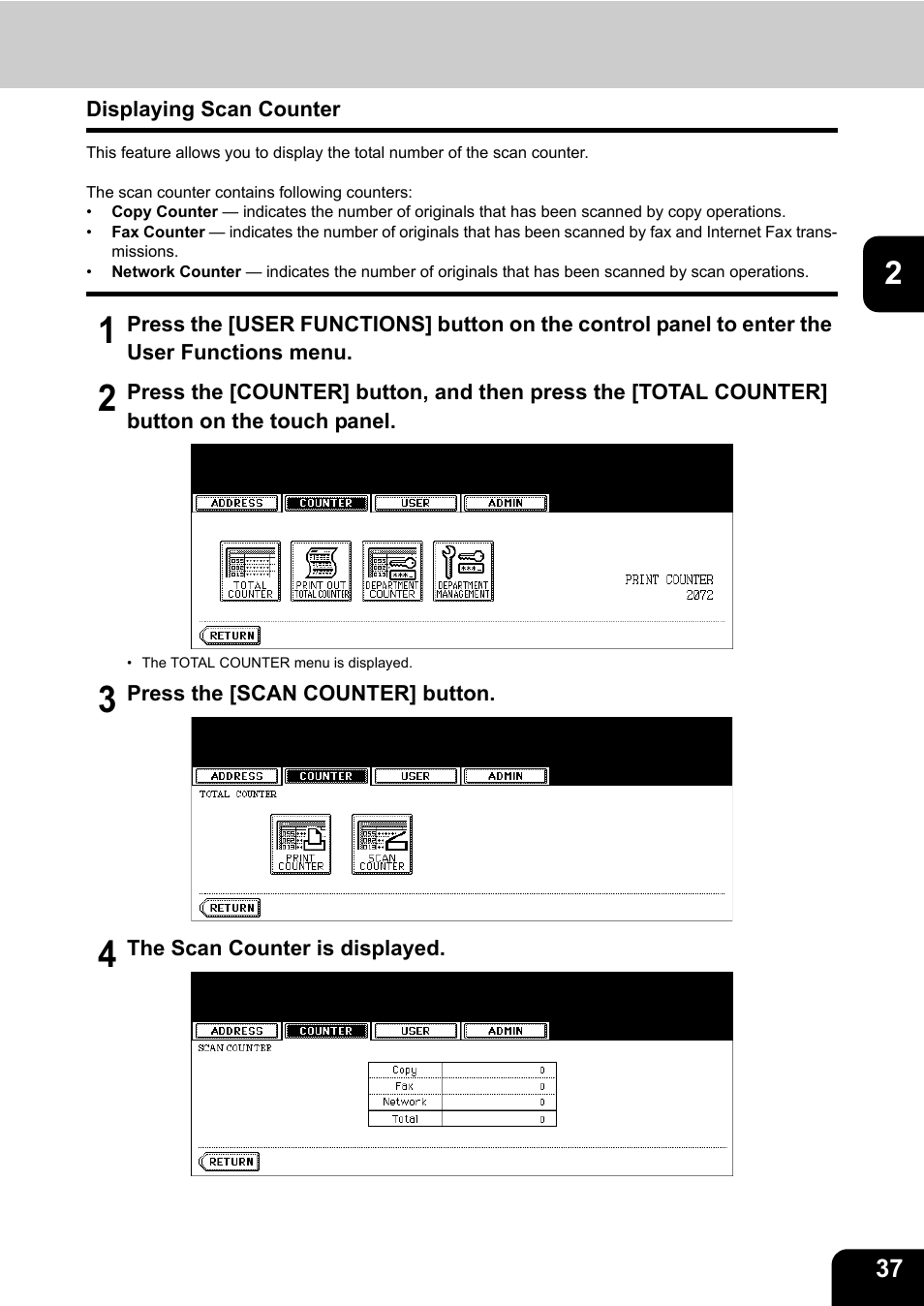 Displaying scan counter | Toshiba TEC B 452 User Manual | Page 39 / 184