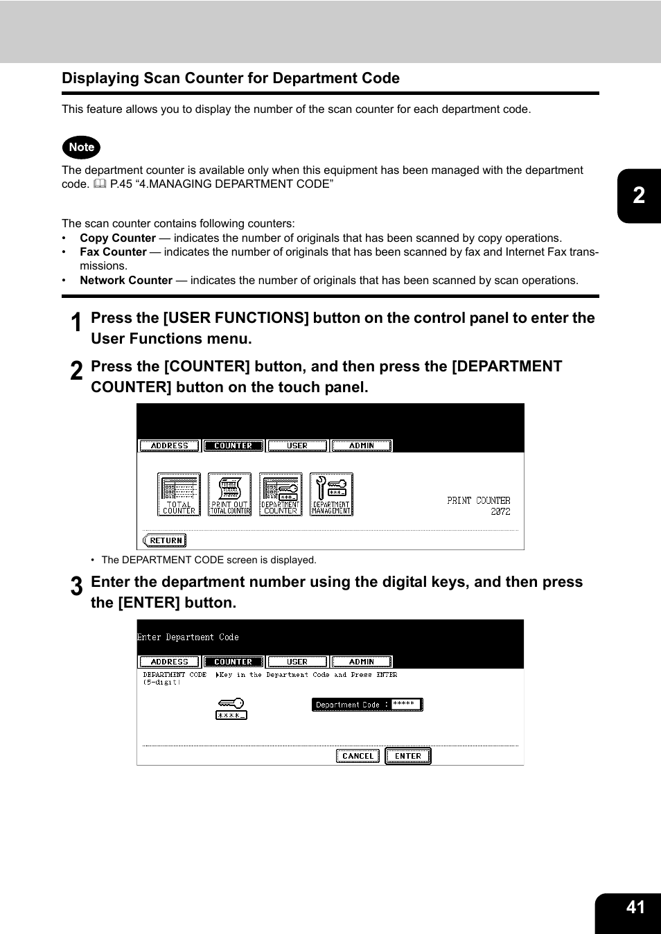 Displaying scan counter for department code | Toshiba TEC B 452 User Manual | Page 43 / 184