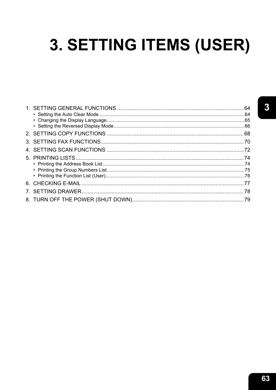 Setting items (user) | Toshiba TEC B 452 User Manual | Page 65 / 184