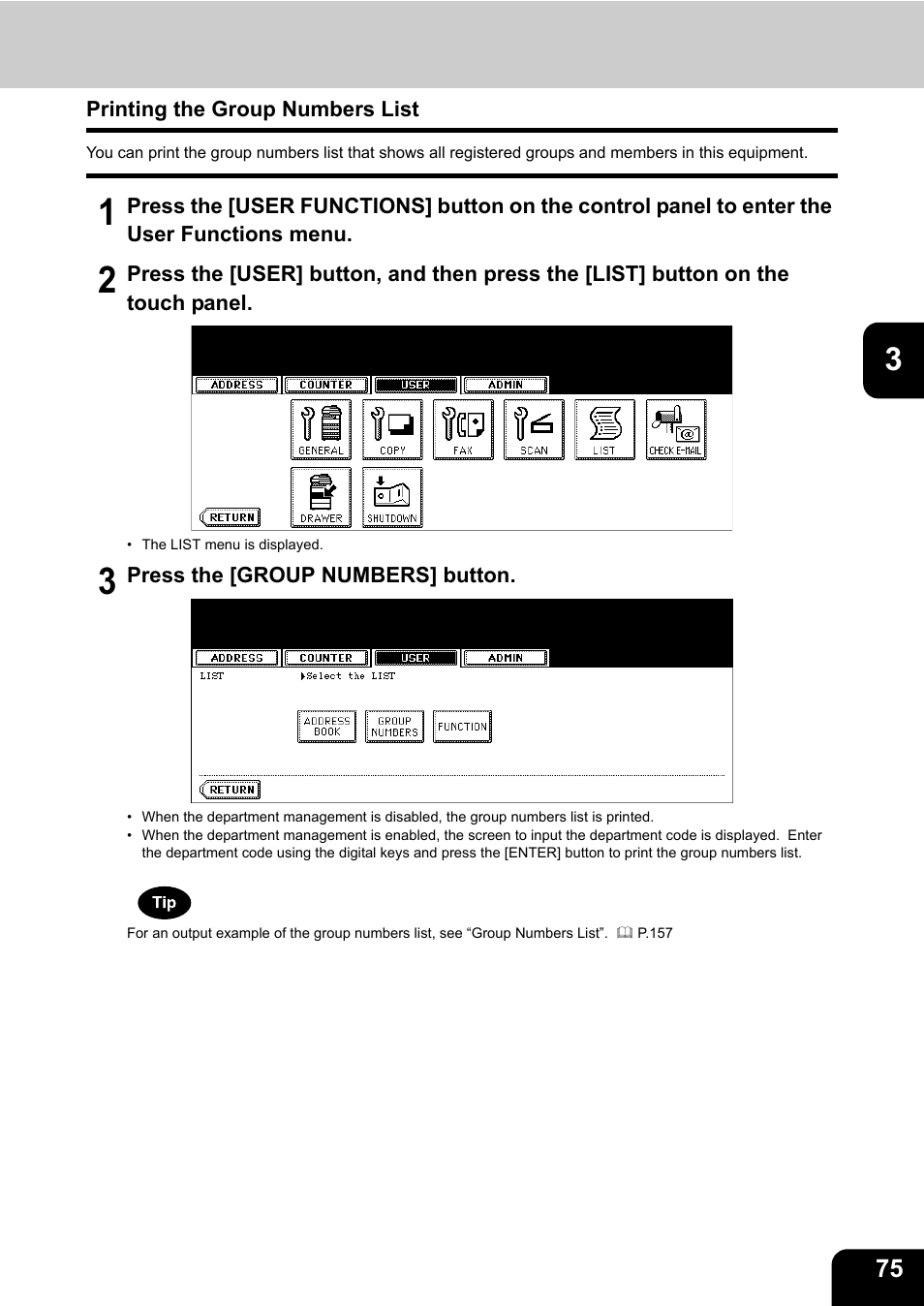 Printing the group numbers list | Toshiba TEC B 452 User Manual | Page 77 / 184