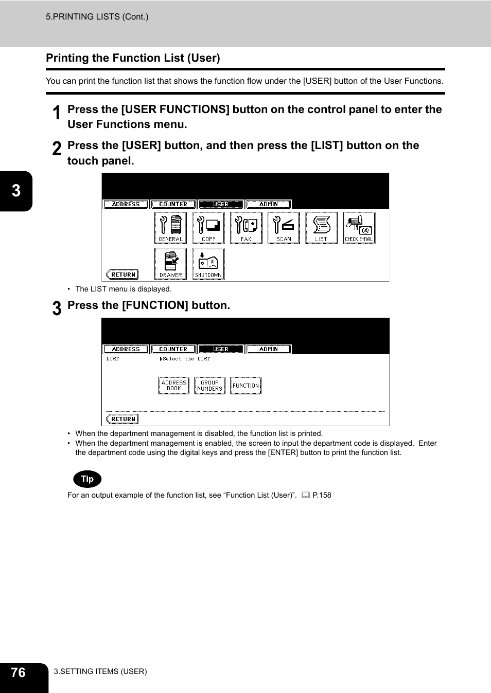 Printing the function list (user) | Toshiba TEC B 452 User Manual | Page 78 / 184