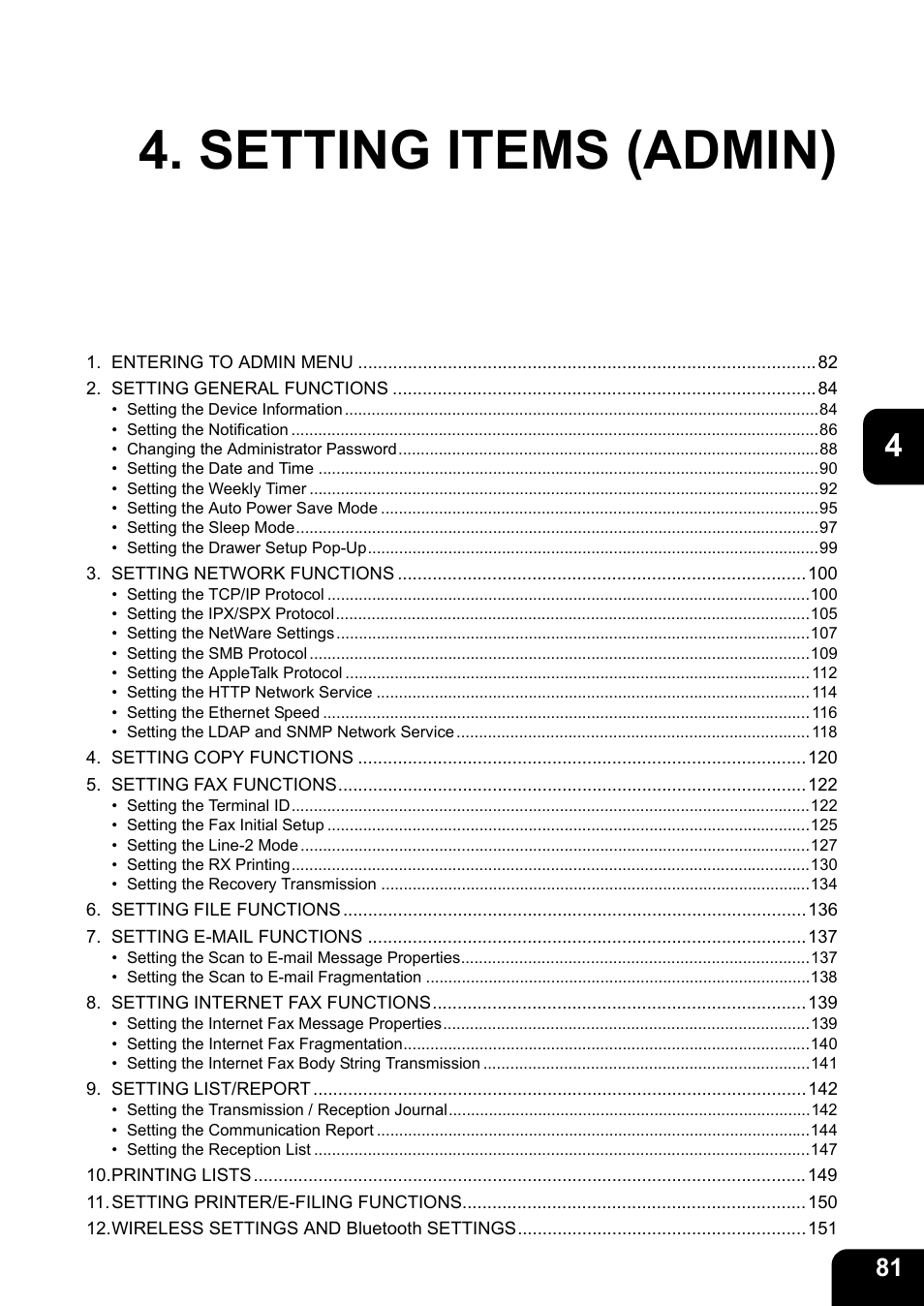 Setting items (admin) | Toshiba TEC B 452 User Manual | Page 83 / 184