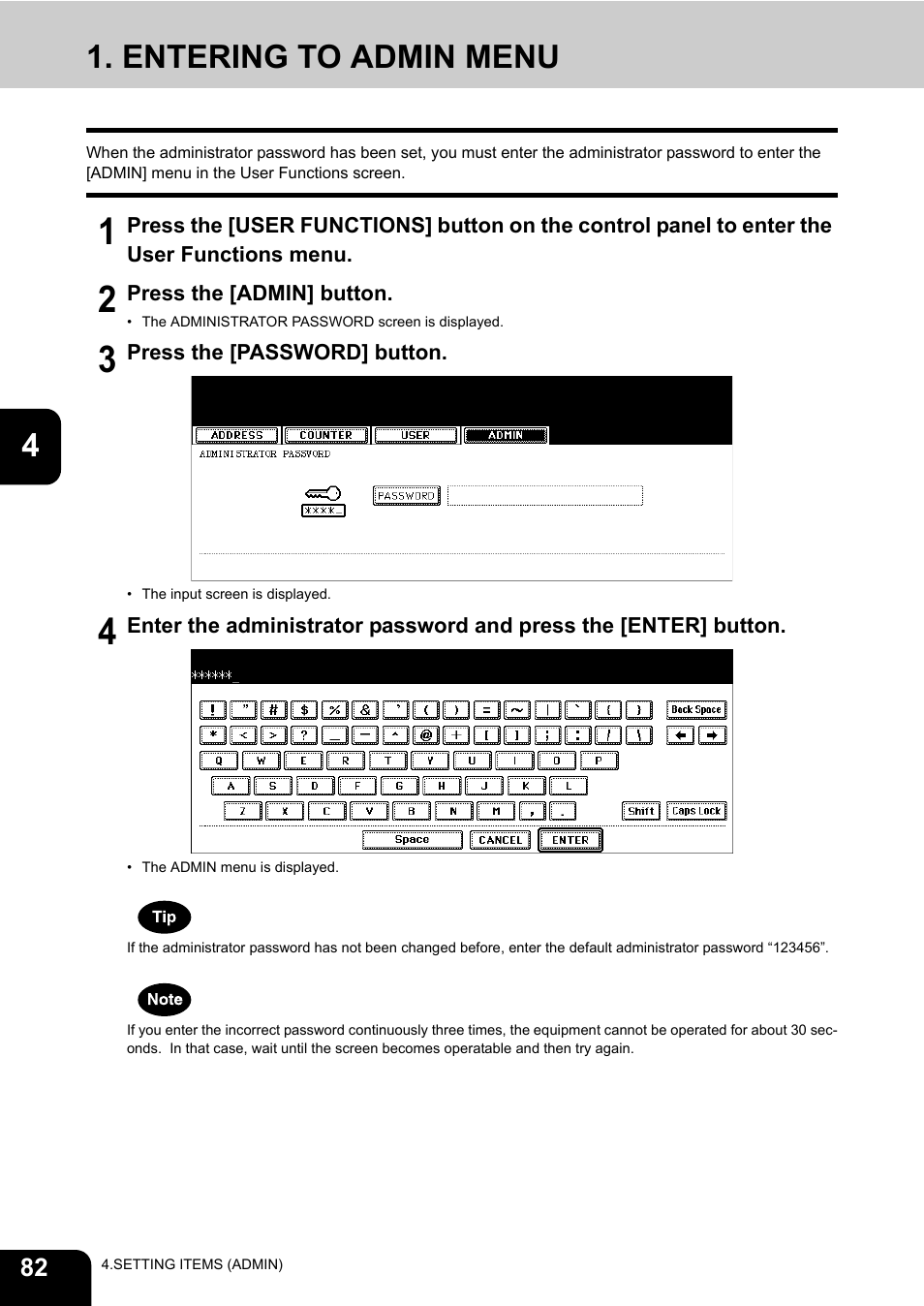 Entering to admin menu | Toshiba TEC B 452 User Manual | Page 84 / 184