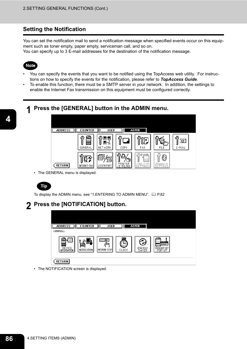 Setting the notification | Toshiba TEC B 452 User Manual | Page 88 / 184