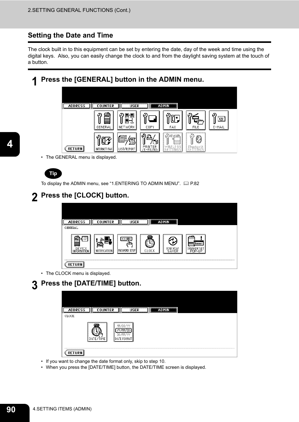 Setting the date and time | Toshiba TEC B 452 User Manual | Page 92 / 184