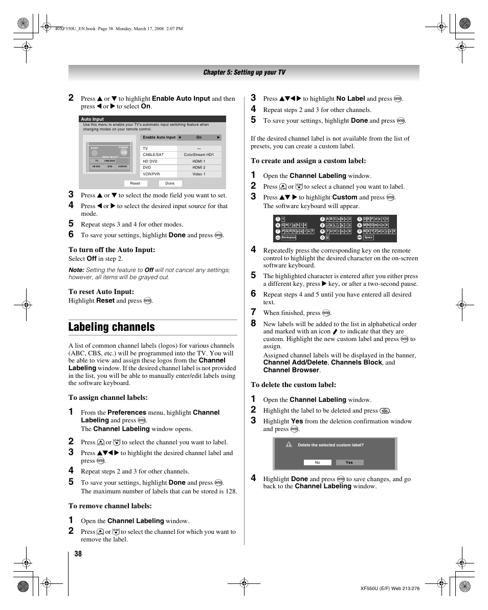 Labeling channels | Toshiba 2XF550U User Manual | Page 38 / 74