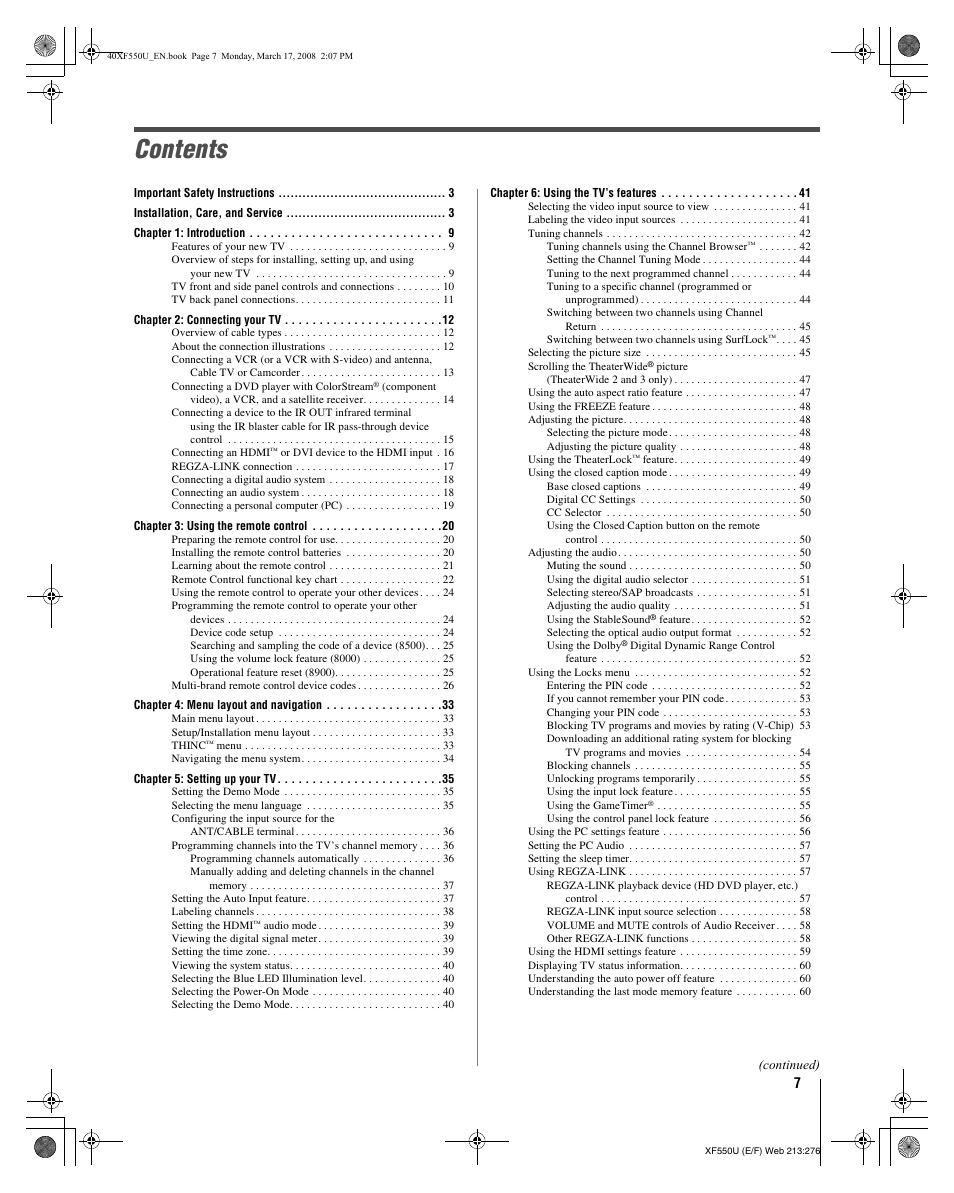 Toshiba 2XF550U User Manual | Page 7 / 74