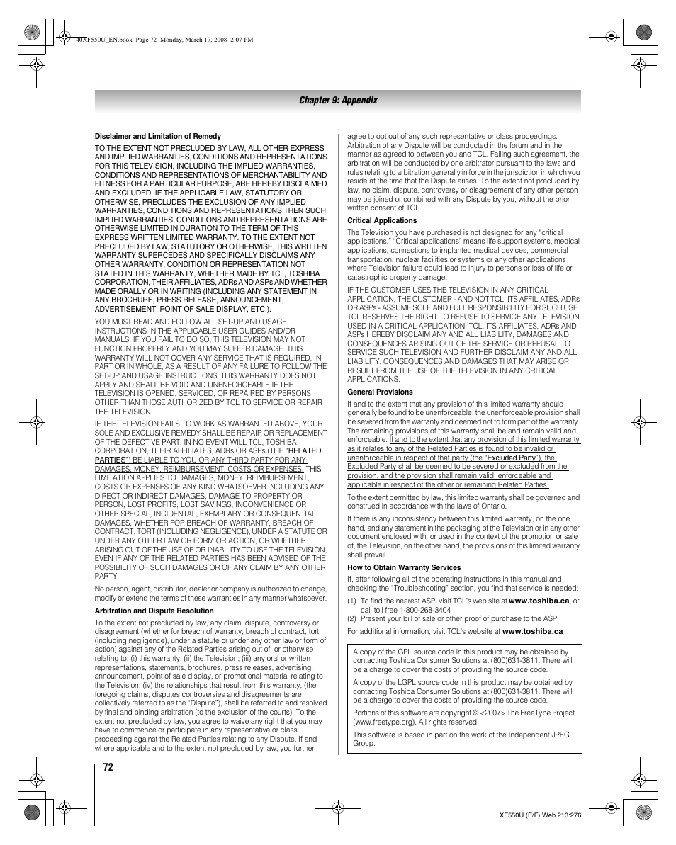 Toshiba 2XF550U User Manual | Page 72 / 74
