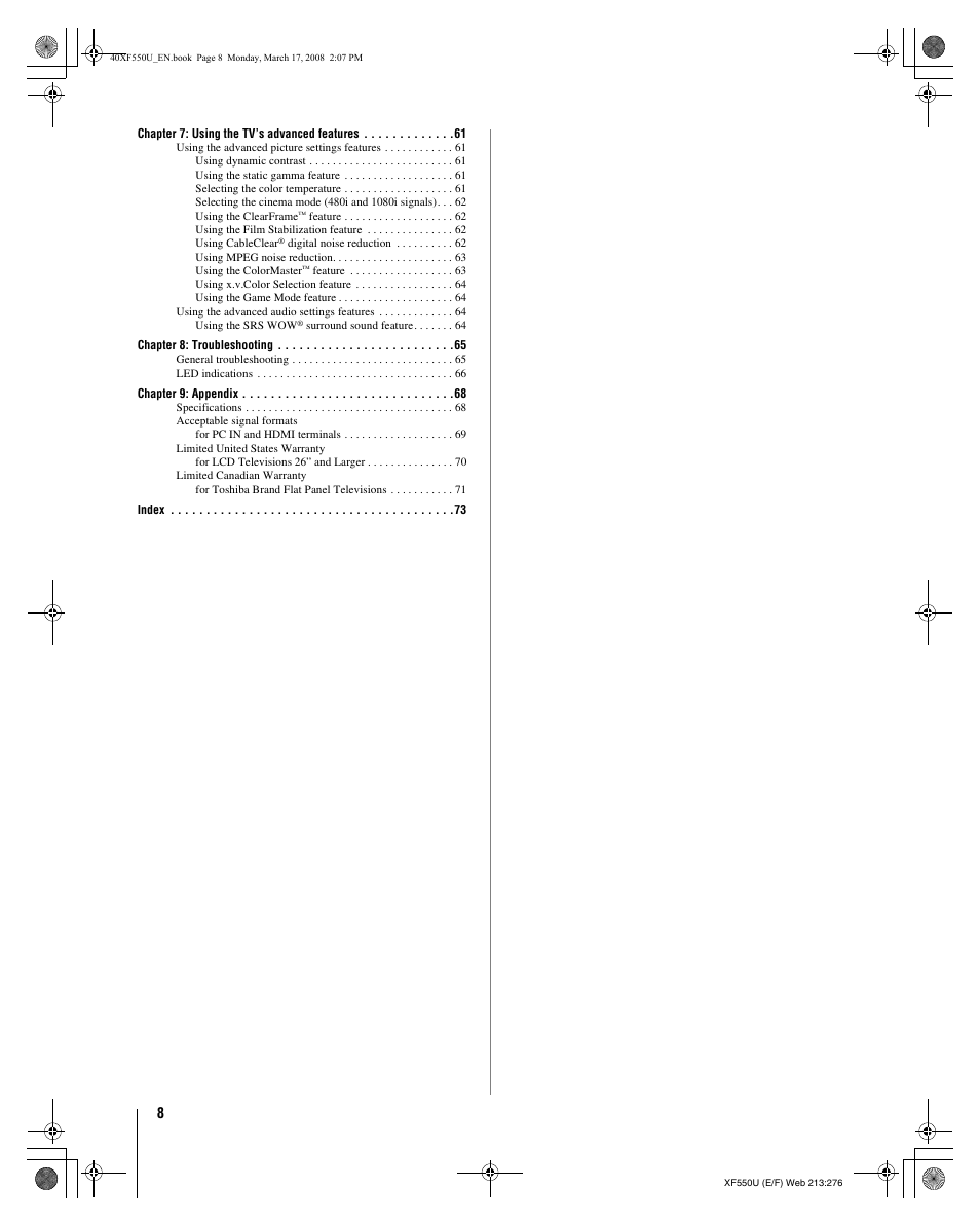 Toshiba 2XF550U User Manual | Page 8 / 74