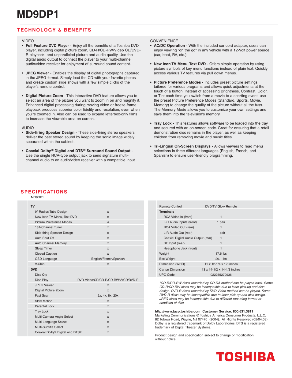 Md9dp1 | Toshiba MD9DP1 User Manual | Page 2 / 2