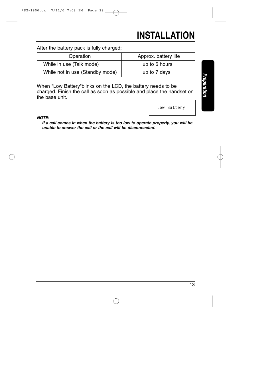 Installation | Toshiba SG-1800 User Manual | Page 13 / 42