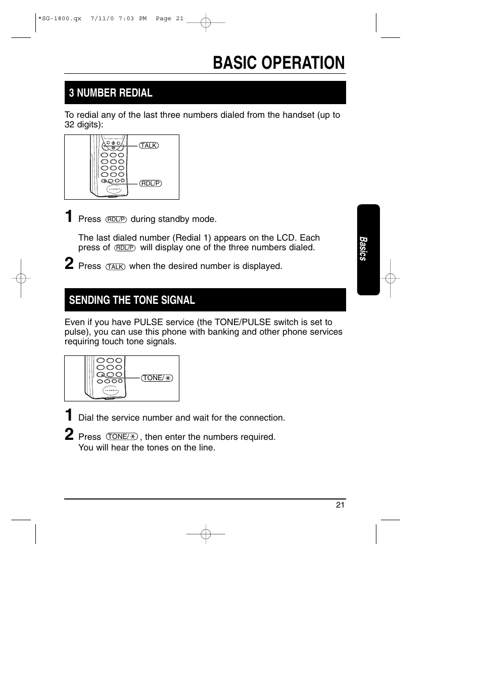 Basic operation | Toshiba SG-1800 User Manual | Page 21 / 42