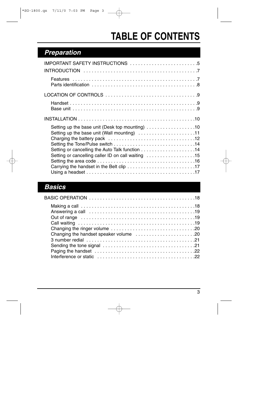Toshiba SG-1800 User Manual | Page 3 / 42