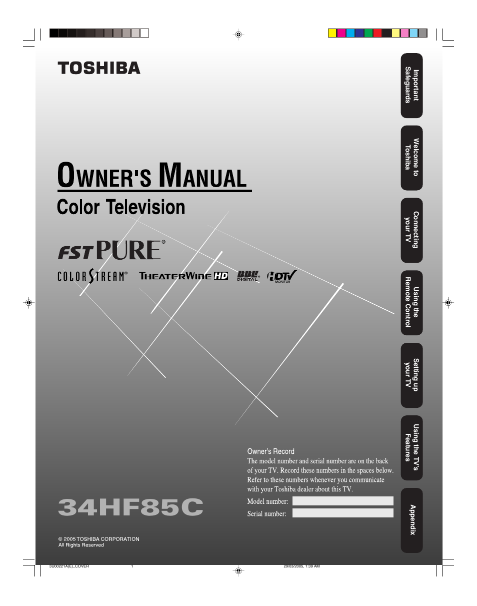 Toshiba 34HF85C User Manual | 44 pages