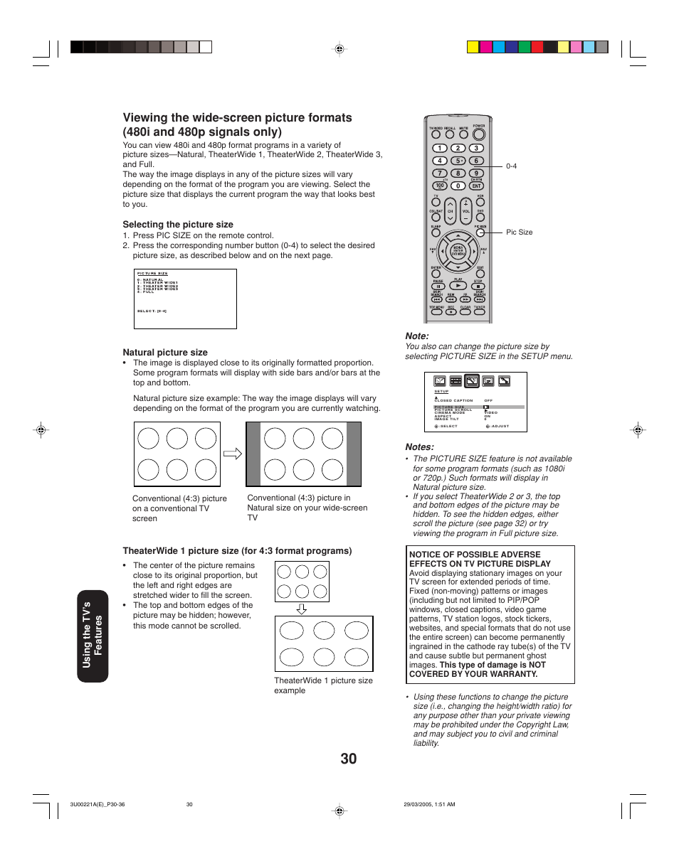 Using the tv ’s features | Toshiba 34HF85C User Manual | Page 30 / 44