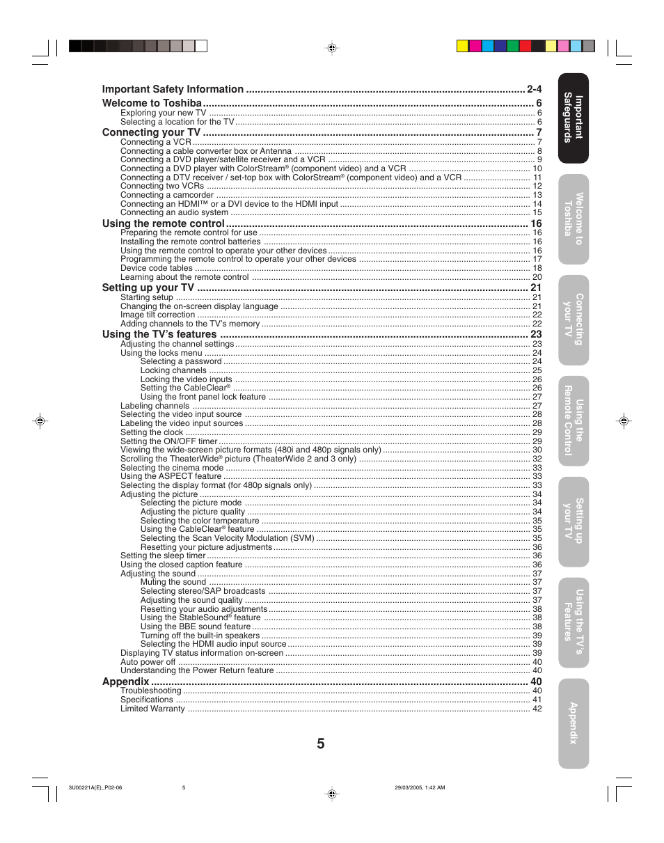 Toshiba 34HF85C User Manual | Page 5 / 44