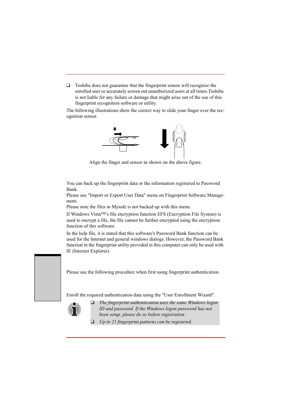 Points to note about the fingerprint utility, Set up procedure | Toshiba A210 User Manual | Page 106 / 276