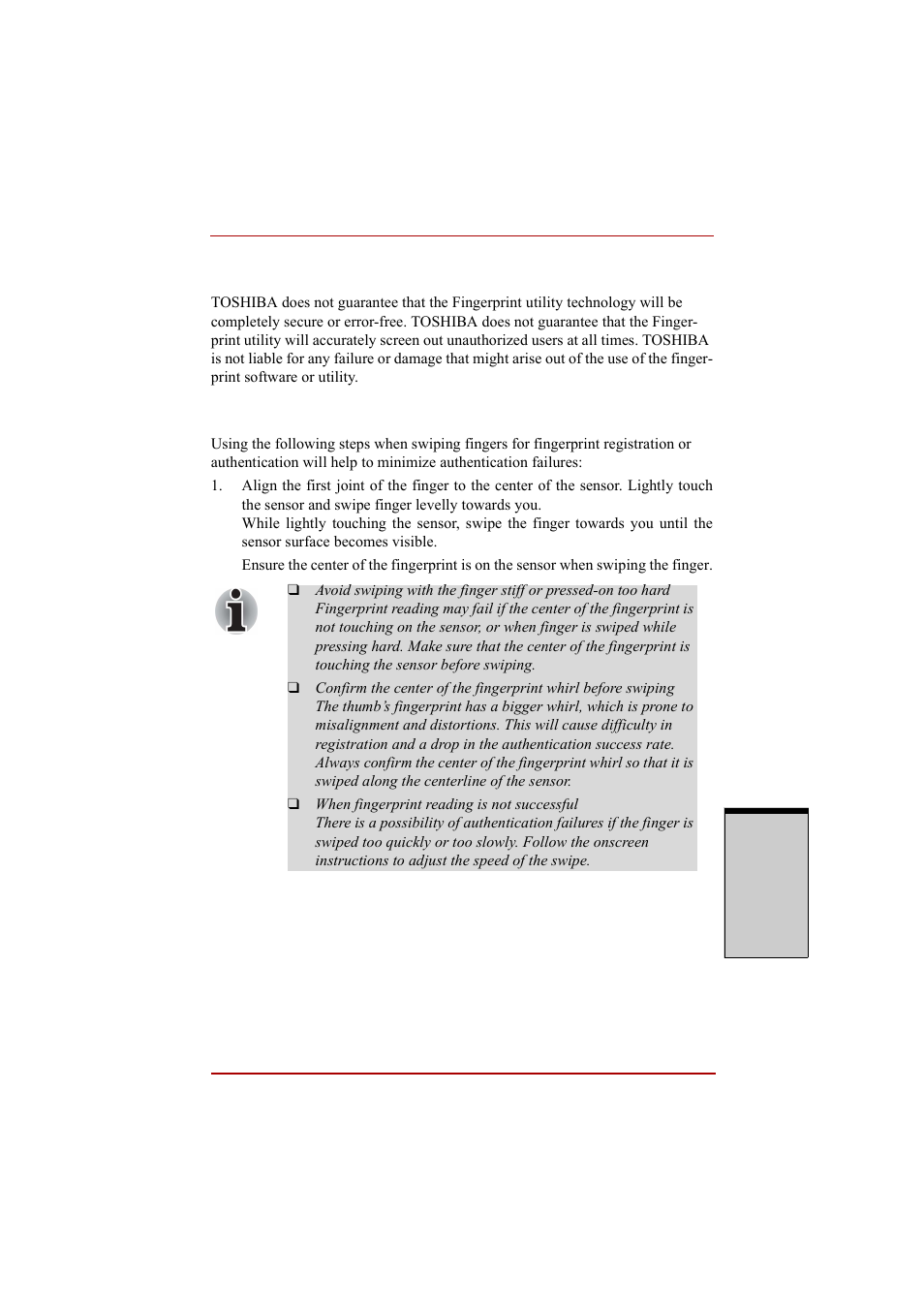 How to swipe the finger, How to swipe the finger -11 | Toshiba A210 User Manual | Page 111 / 276