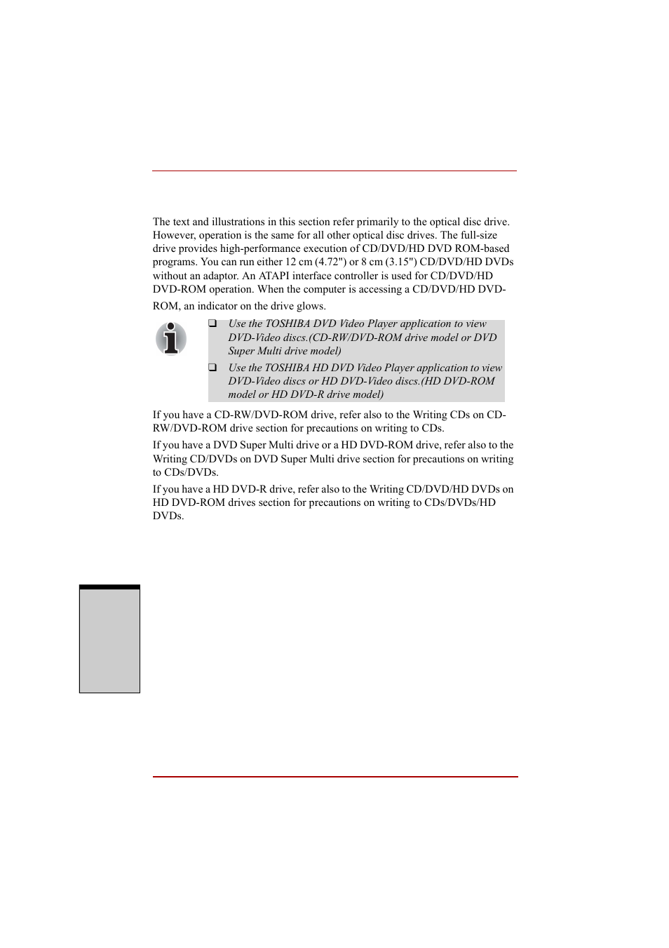 Using optical disc drives, Using optical disc drives -12 | Toshiba A210 User Manual | Page 112 / 276