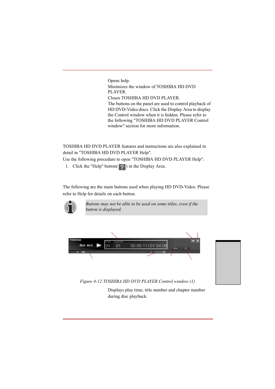 Open toshiba hd dvd player help, Toshiba hd dvd player control window | Toshiba A210 User Manual | Page 123 / 276